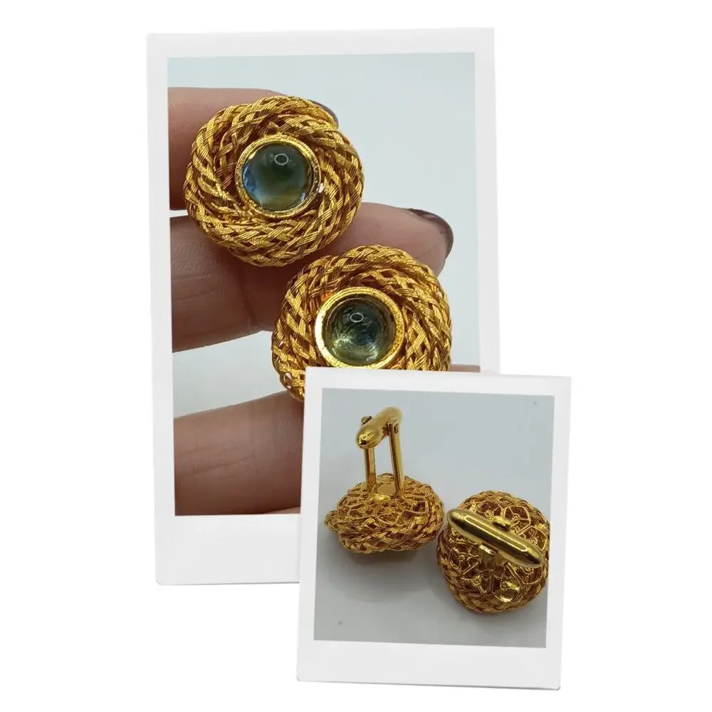 Mid Century Cufflinks with Aqua Blue Cabochons